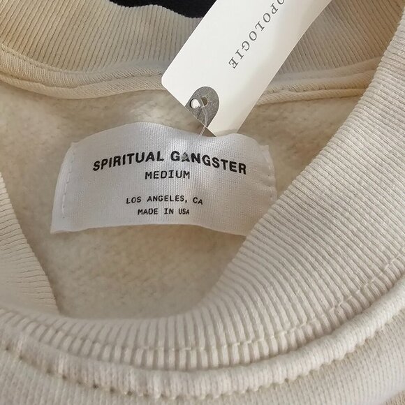 Spiritual Gangster Boyfriend Pullover Sweater, Graphic Lovers Club, Cream, Sz M - Picture 9 of 11